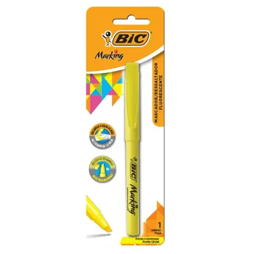 Caneta Marca Texto Marking Amarela Com Ponta Chanfrada Bic