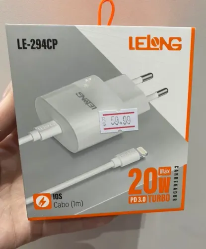 Fonte Tipo C 20W Turbo + Cabo Tipo C Lelong LE-294C Loja Coimbra Computadores Entregamos 