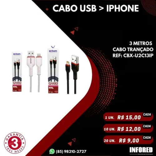 Cabo USB para Iphone de 3 metros CBX-U2C13IP