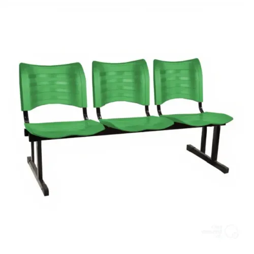 Cadeira Longarina Plástica 03 Lugares Cor Verde Estrutura Reforçada Conforto 34202