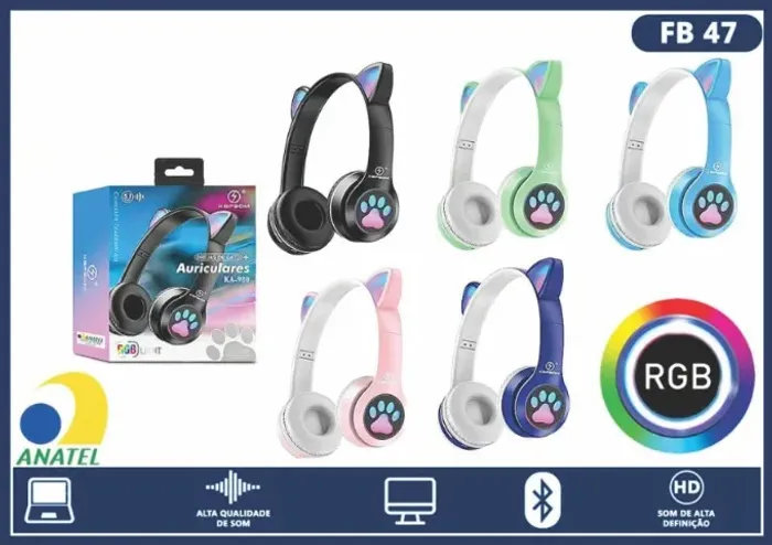 FONE BLUETOOTH DE GATINHO COM LED