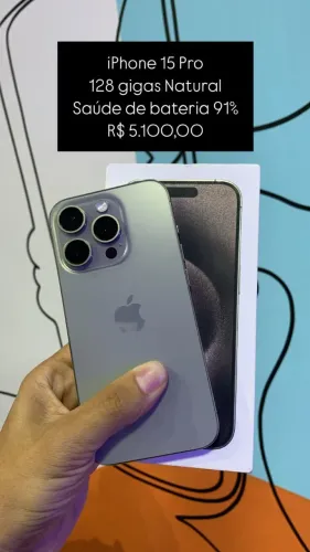 iPhone 15 Pro 128GB Natural Saúde de bateria 91% R$5.100,00 | Semi Novo | Loja Física