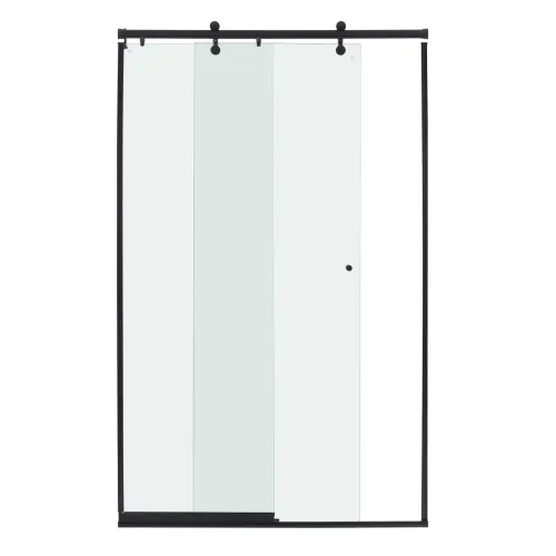 box para banheiro 100x200 vidro incolor frontal de correr 2 folhas preto elegante seeped t
