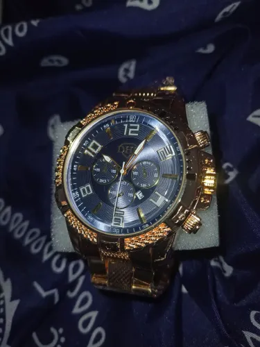 Relógio Masculino Kai Qink Luxo Premium - À Prova D?Água, Dourado com Detalhes Azuis