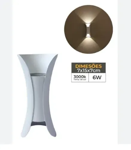 ARANDELA LED IMAGEM LU16020 6W 3000K ALUMINIO - LUMIER