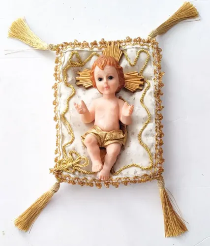 Menino jesus em resina com almofada santini presépio natal