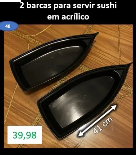 2 barcas para servir sushi, em acrilico