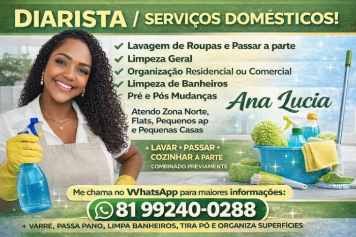 DIARISTA, FAXINEIRA, ORGANIIZAÇÃO.