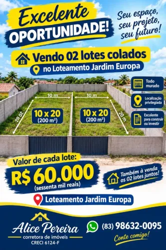 02 lotes em Tibiri/valor R$ 60.000 cada lote