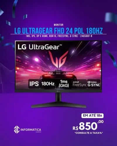 MONITOR LG ULTRAGEAR FHD 24 POL 180HZ