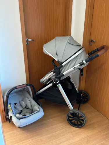 Carrinho Bebê Travel System Infanti Romanzo Duo + Bebê Conforto Cinza Granizo