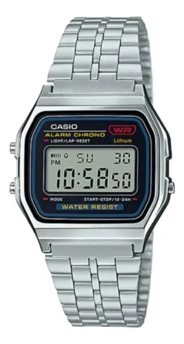 Relógio de pulso Casio Vintage A159 com corpo prateado, digital, para sem gênero.