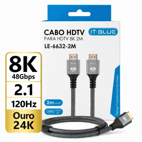Cabo Hdmi 8k Com 2 Metros Ideial para Tv Monitor Gamer