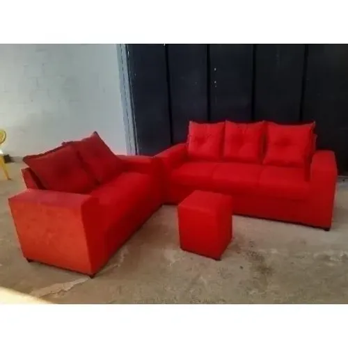 SOFA 2 E 3 LUG LETICIA C/ ALMOFADAS E PUFF - VERMELHO