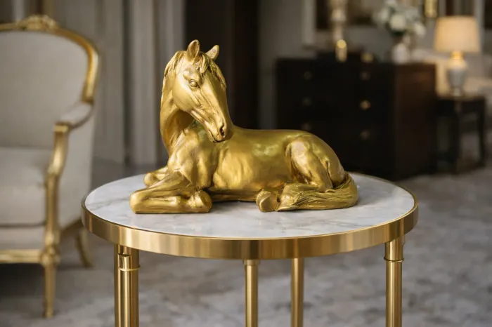 Escultura Artesanal Cavalo Dourado Luxo
