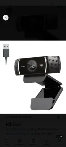 Câmera Logitech C922 FULL HD PRO com microfone embutido e tripé incluso