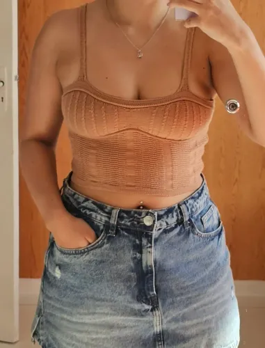 cropped feminino canelado bege tamanho único