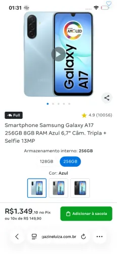 Celular A17 8G RAM 256 Mega 