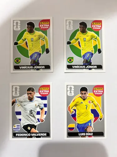 Figurinhas Extra Sticker Panini Copa 2026 - Vinícius Jr, Valverde e Luis Díaz