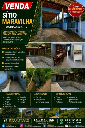 Sítio- Euclidelândia/RJ - casa, piscina, churrasqueira, curral, c/ 64.964 metros quadrados
