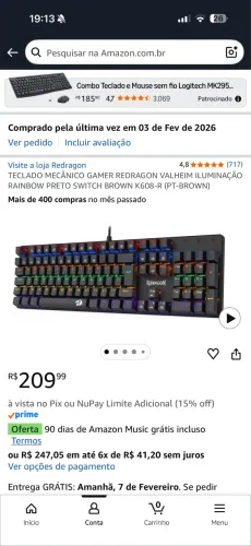 TECLADO MECÂNICO GAMER REDRAGON 