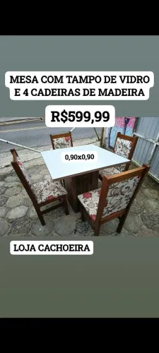 MESA DE VIDRO COM 4 CADEIRAS