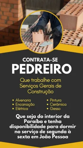 Contrato PEDREIRO E AJUDANTE do interior da PB