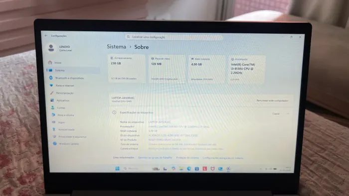 Lenovo Ideapad S145 i3 | RAM 4GB | Windows 11 | SSD 240 GB | Pronto pra uso |