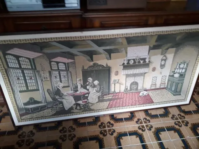 Antigo quadro Gobelin bordado