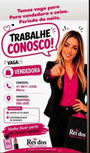 Vaga para vendedora e caixa!
