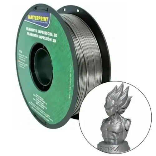 Filamento de Impressora 3D PLA Silk 1kg 1.75mm, Prata com Glitter Textura Macia