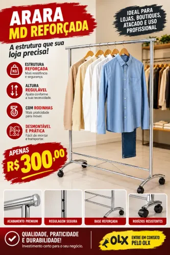 Arara MD Reforçada com Rodinhas - Regulável e Desmontável | R$ 300