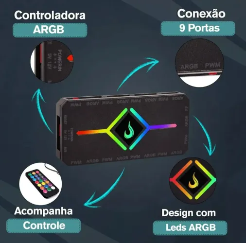 Controladora | Rise Mode I Pwm E Argb 3p I 9 Fans I Preto