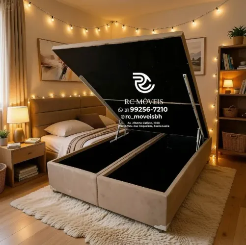 Cama Box Baú Queen 1,58x1,98 Bipartido Pistão a Gás Suede Cinza Luxo