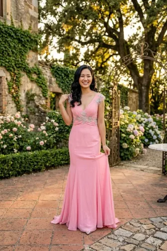 Vestido de festa longo rosa praticamente novo