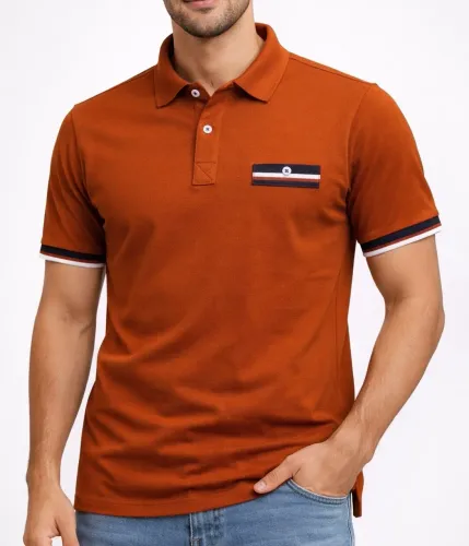 Camisas Suedine Polo Detalhe Laranja