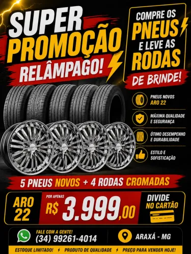 ? 4 Rodas Aro 22 + 5 Pneus Semi Novos - Oportunidade