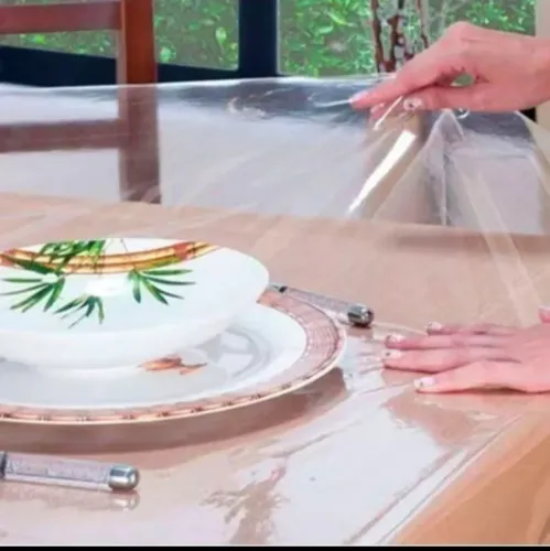 Toalha transparente de plástico para mesa de jantar 8 cadeiras