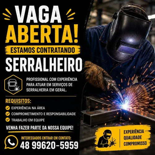 Metal Nobre Soluções e Serralheria está contratando serralheiro profissional.