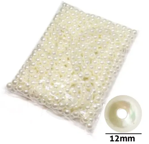 Pérola Abs 12mm 500g Com Furo Para Artesanato Lembrancinha