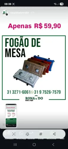 Fogão duas bocas mesa