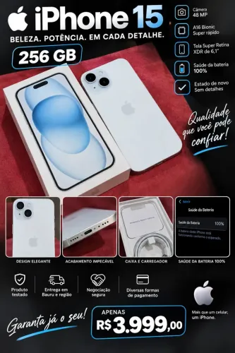 iPhone 15 256 gb Branco em Bauru