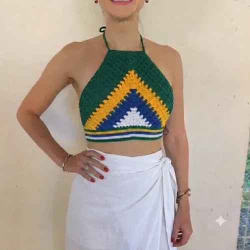 Cropped de Crochê Personalizado - Brasil