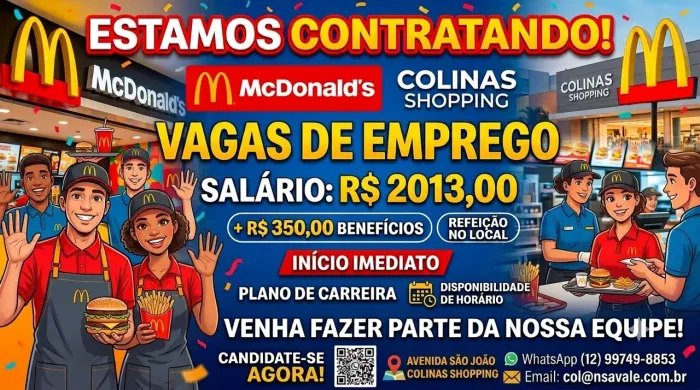 VAGA DE EMPREGO PARA INICIO IMEDIATO