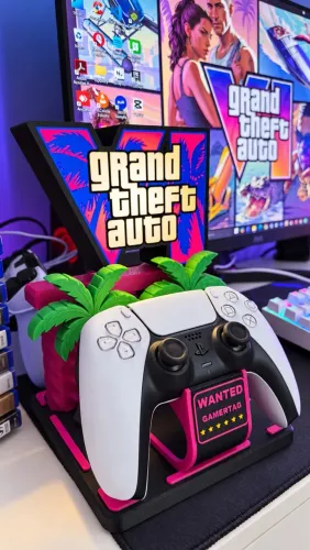 Suporte para controle PS5 com luminária GTA VI - Impressão 3D
