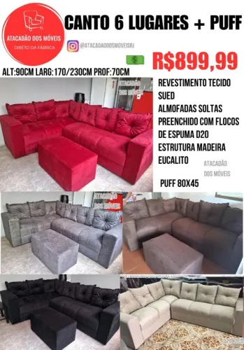 Sofá canto 6 lugares + Puff