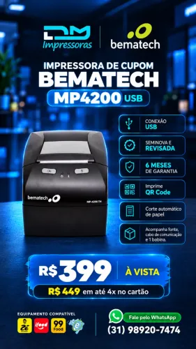 Impressora Térmica de Cupom Bematech Mp4200 - 06 meses de Garantia - Instalação Inclusa