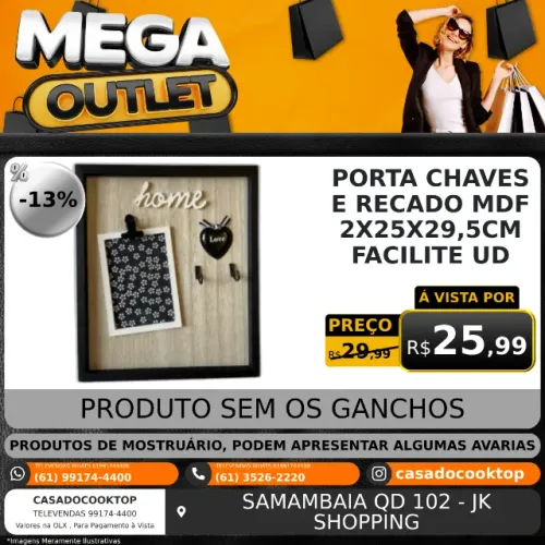 PORTA CHAVES E RECADO MDF 2X25X29,5CM FACILITE UD 13770