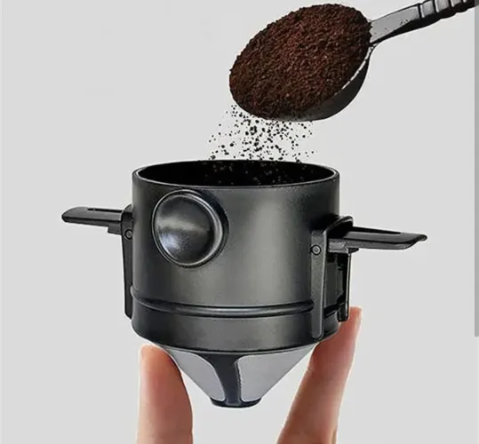 Filtro de Café Dobrável de Aço Inoxidável - Preto