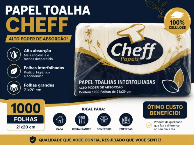 Papel Toalha Interfolhado Cheff 1000 Folhas Alta Absorção